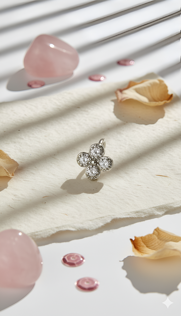 The ZIRYA Lucky Four-Leaf Nose Pin