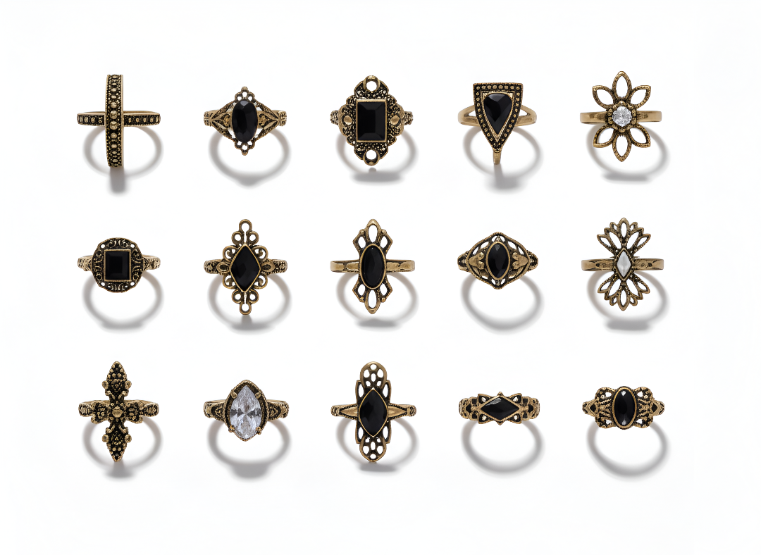 The ZIRYA Antique Black Magic Ring Set (15-Piece Collection)