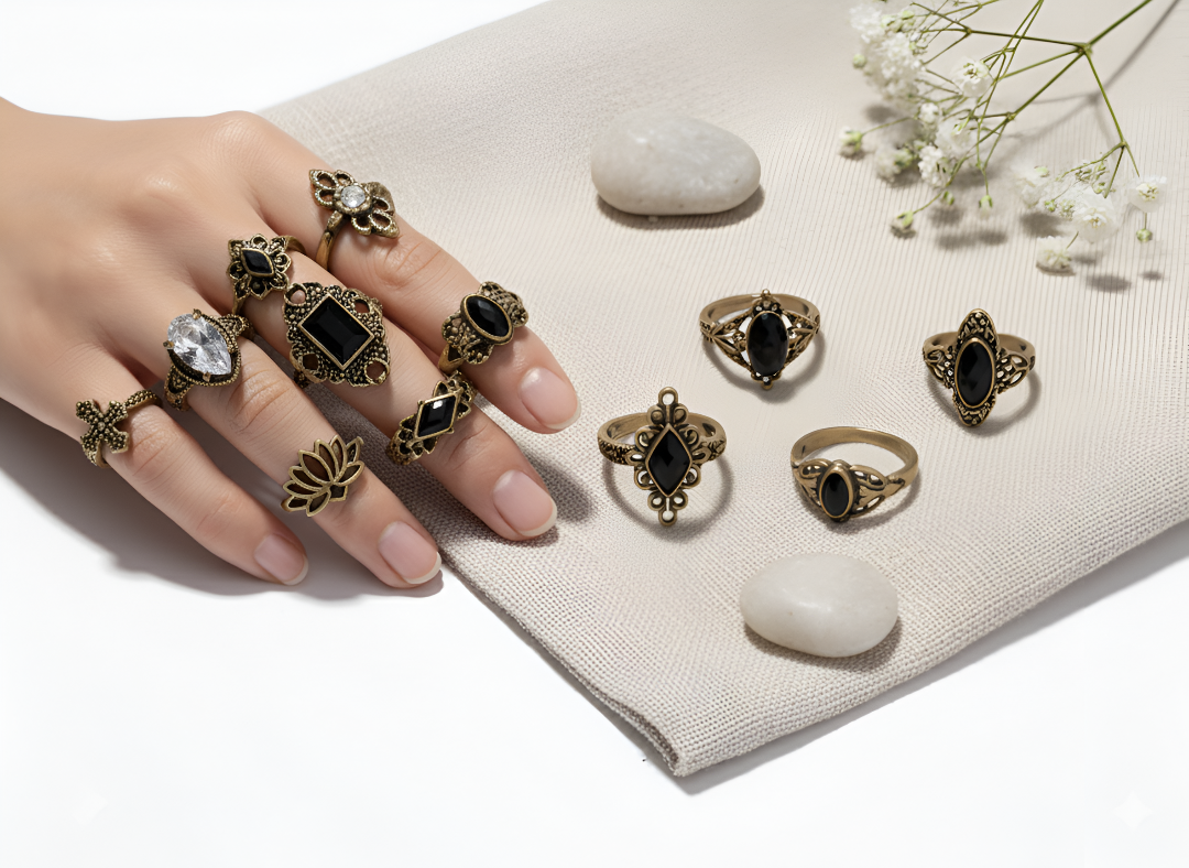 The ZIRYA Antique Black Magic Ring Set (15-Piece Collection)